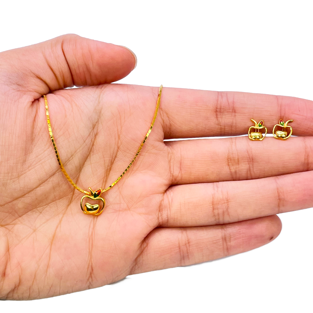 22ct Yellow Gold Baby / Childrens Necklace and Earrings Set 12.5'' inch