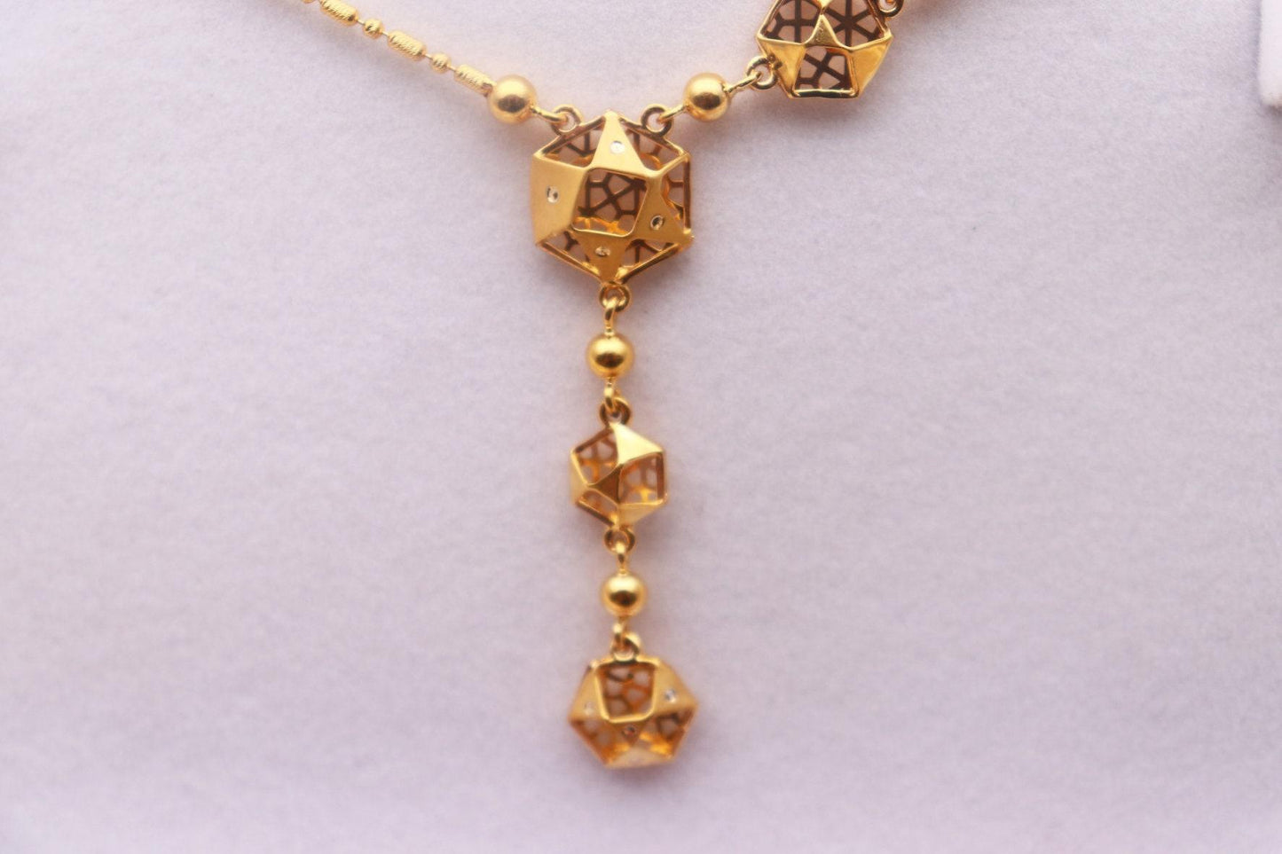 22ct Yellow Gold Fancy Hexagonal Design 18 inch Necklace And Drop Earrings Set