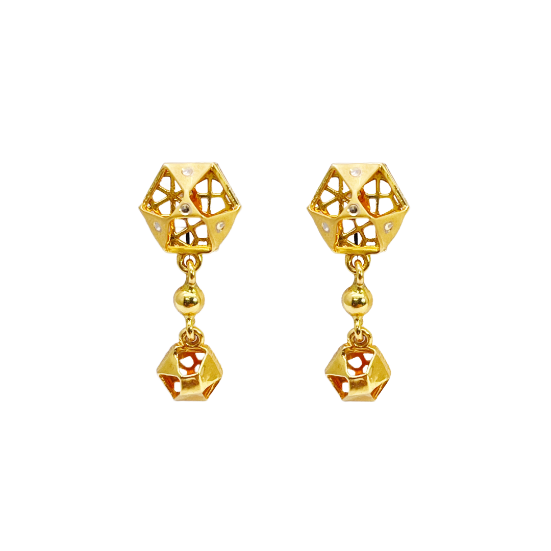 22ct Yellow Gold Fancy Hexagonal Design 18 inch Necklace And Drop Earrings Set
