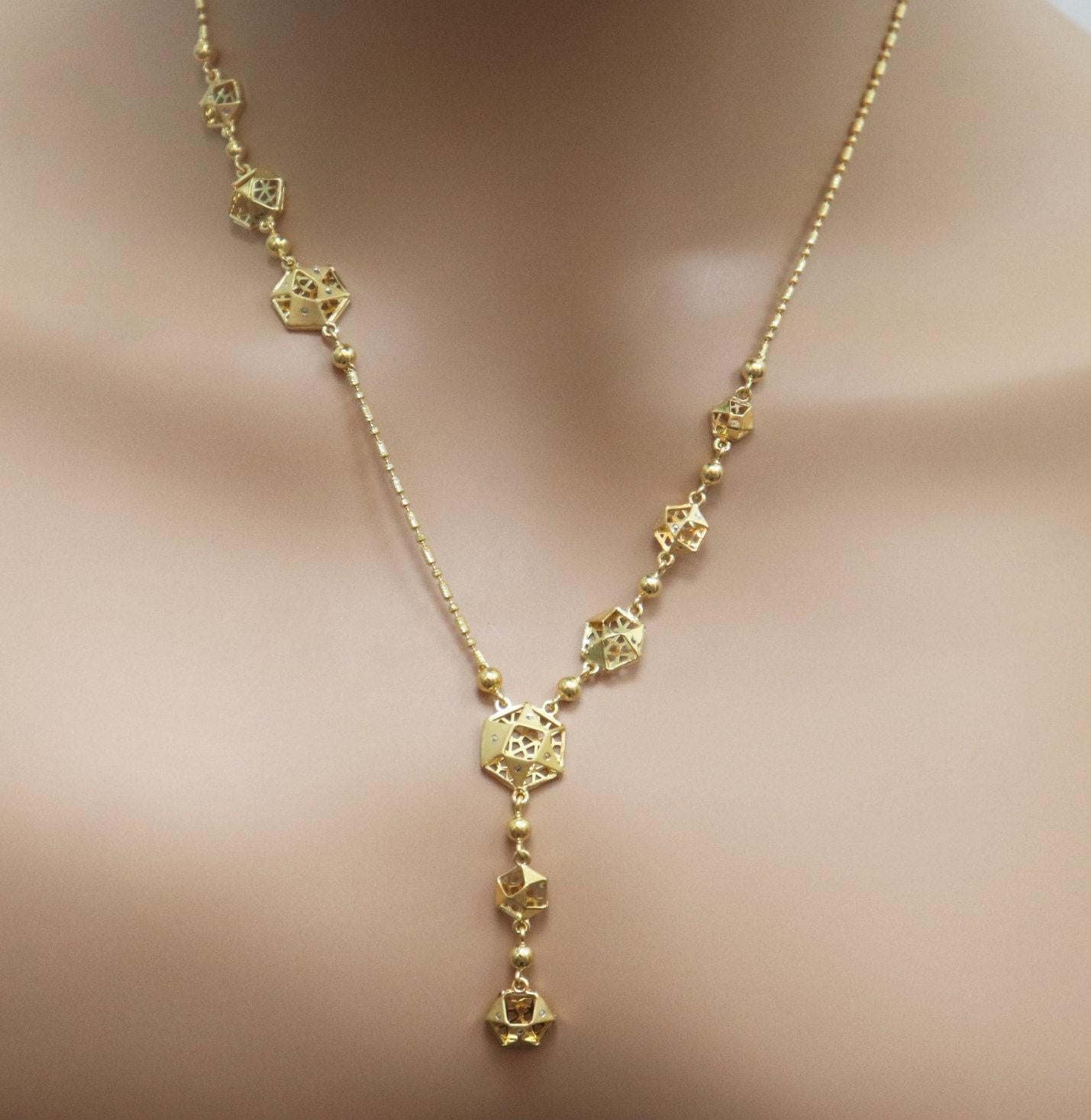 22ct Yellow Gold Fancy Hexagonal Design 18 inch Necklace And Drop Earrings Set