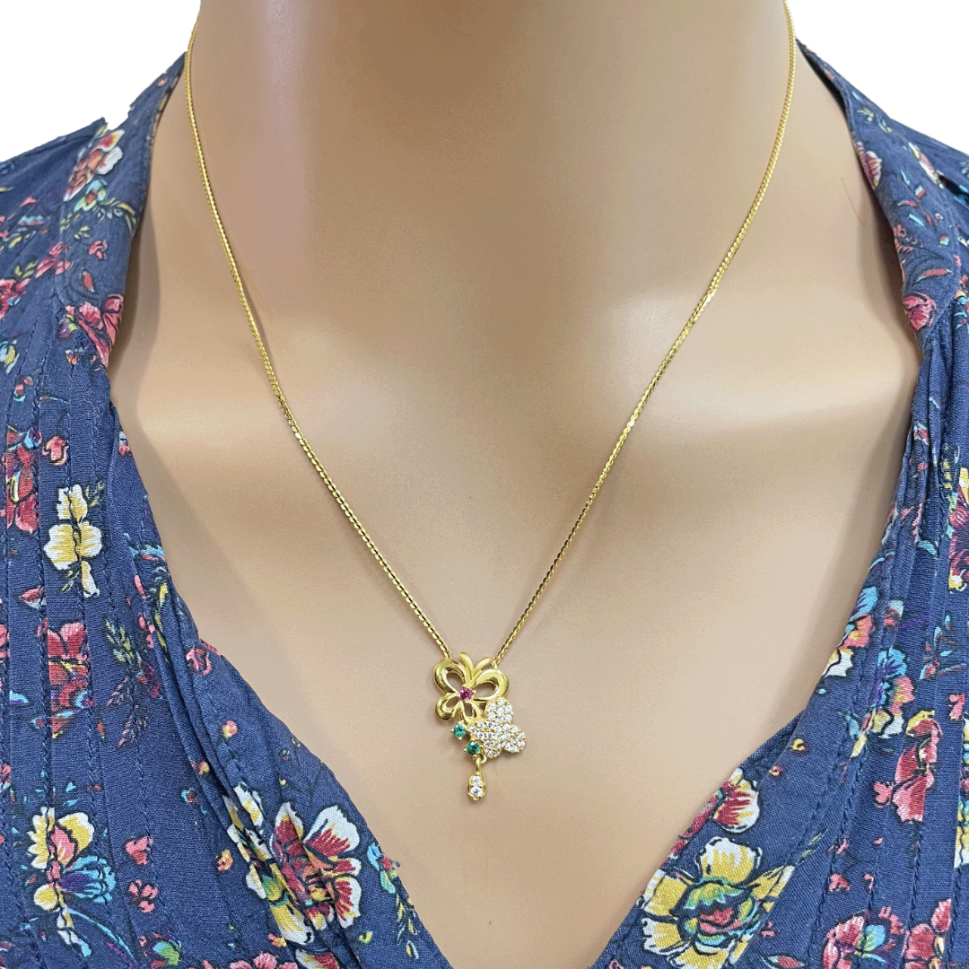 22ct Yellow Gold Floral Butterfly Necklace and Earrings Set 18.5 inches