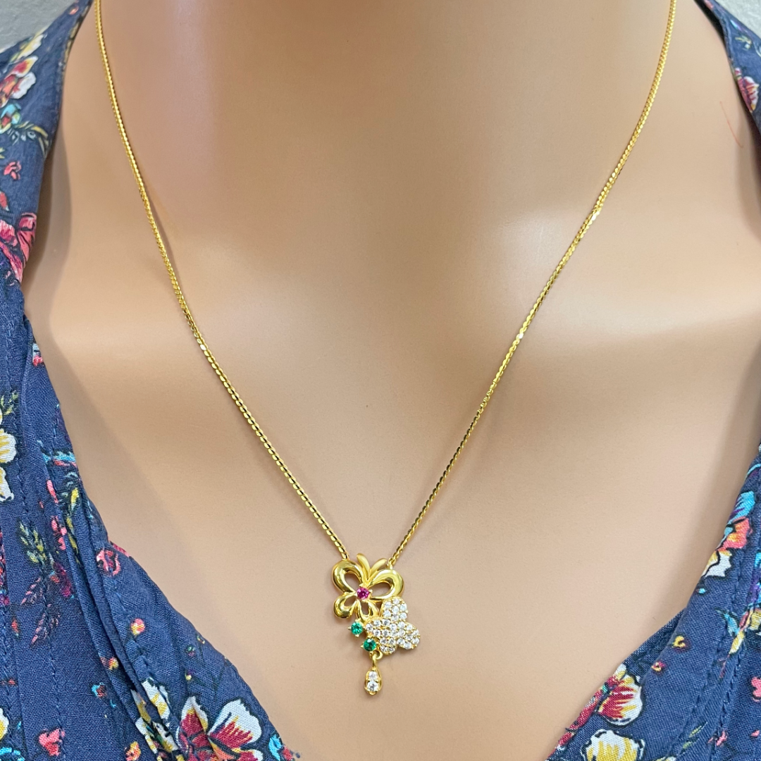 22ct Yellow Gold Floral Butterfly Necklace and Earrings Set 18.5 inches