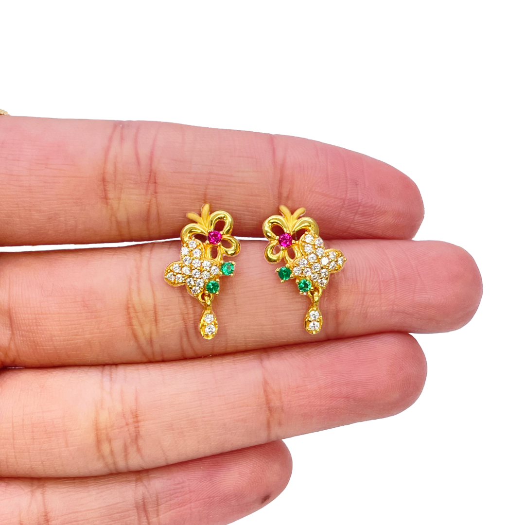 22ct Yellow Gold Floral Butterfly Necklace and Earrings Set 18.5 inches