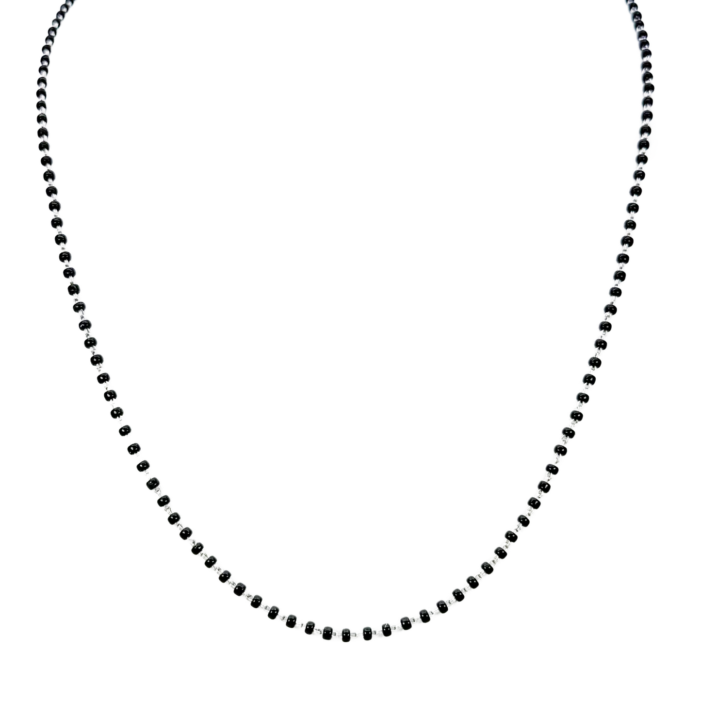 18ct White Gold Ladies Mangalsutra Chain Black Beaded Necklace 18 Inches