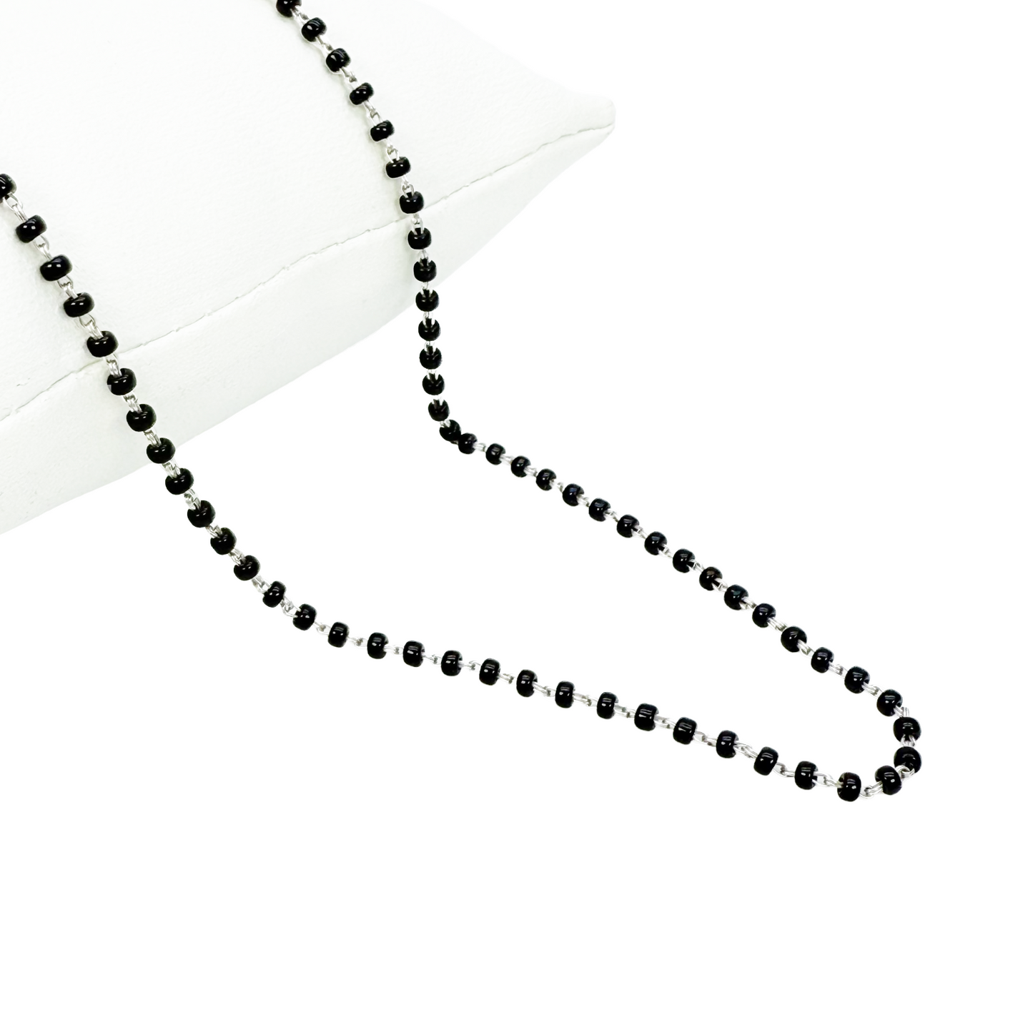 18ct White Gold Ladies Mangalsutra Chain Black Beaded Necklace 18 Inches