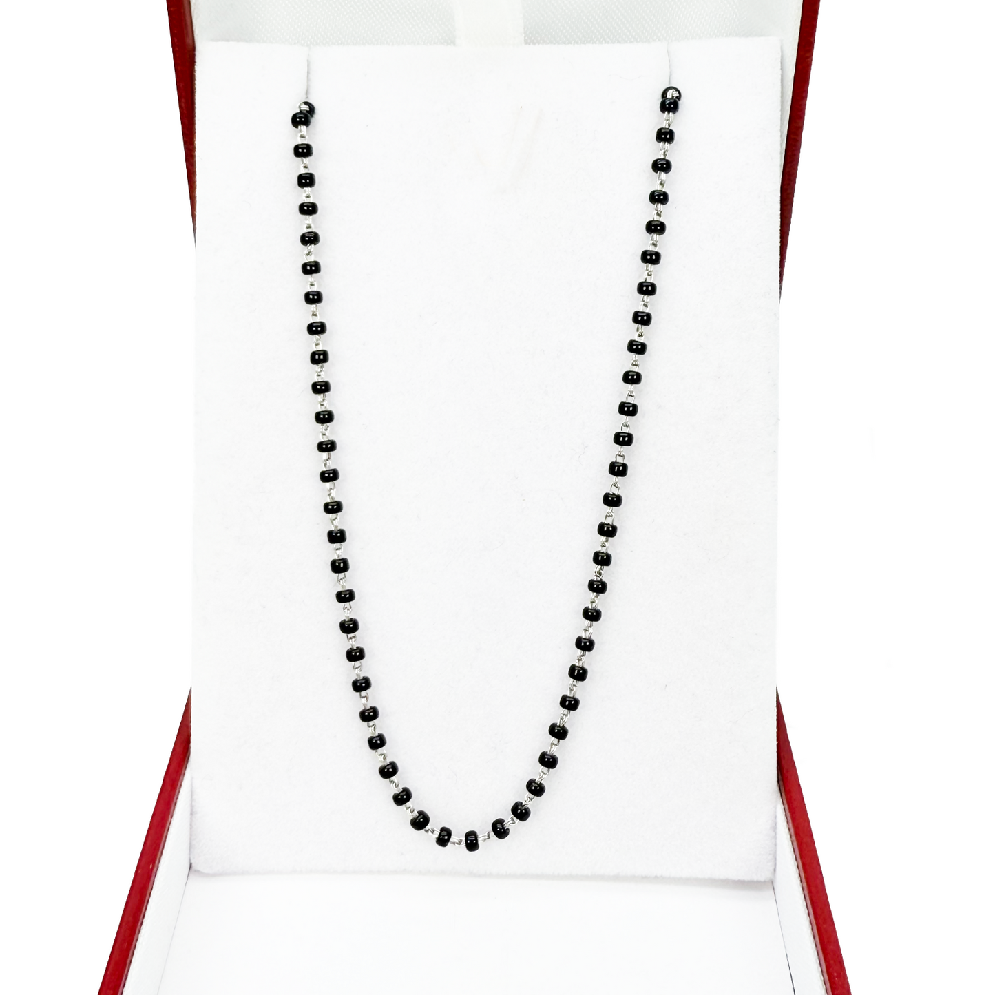 18ct White Gold Ladies Mangalsutra Chain Black Beaded Necklace 18 Inches