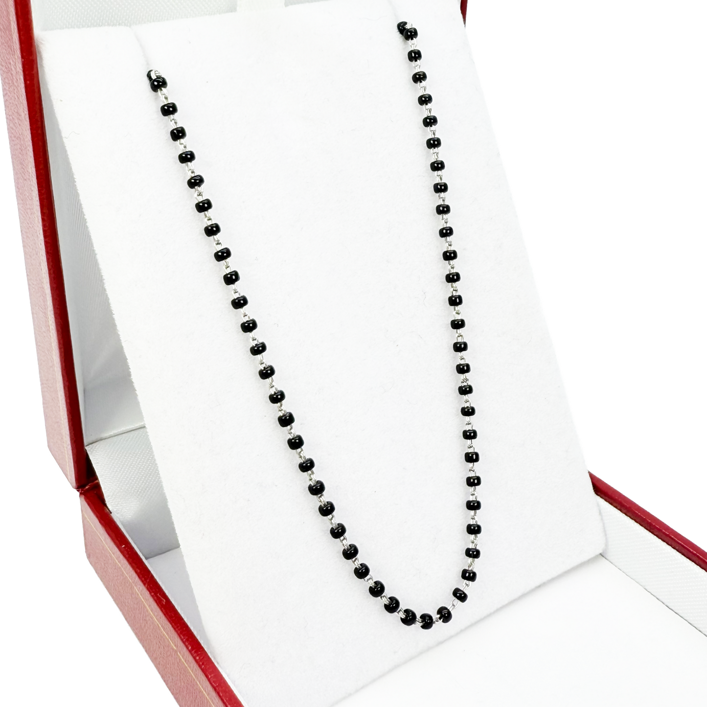 18ct White Gold Ladies Mangalsutra Chain Black Beaded Necklace 18 Inches