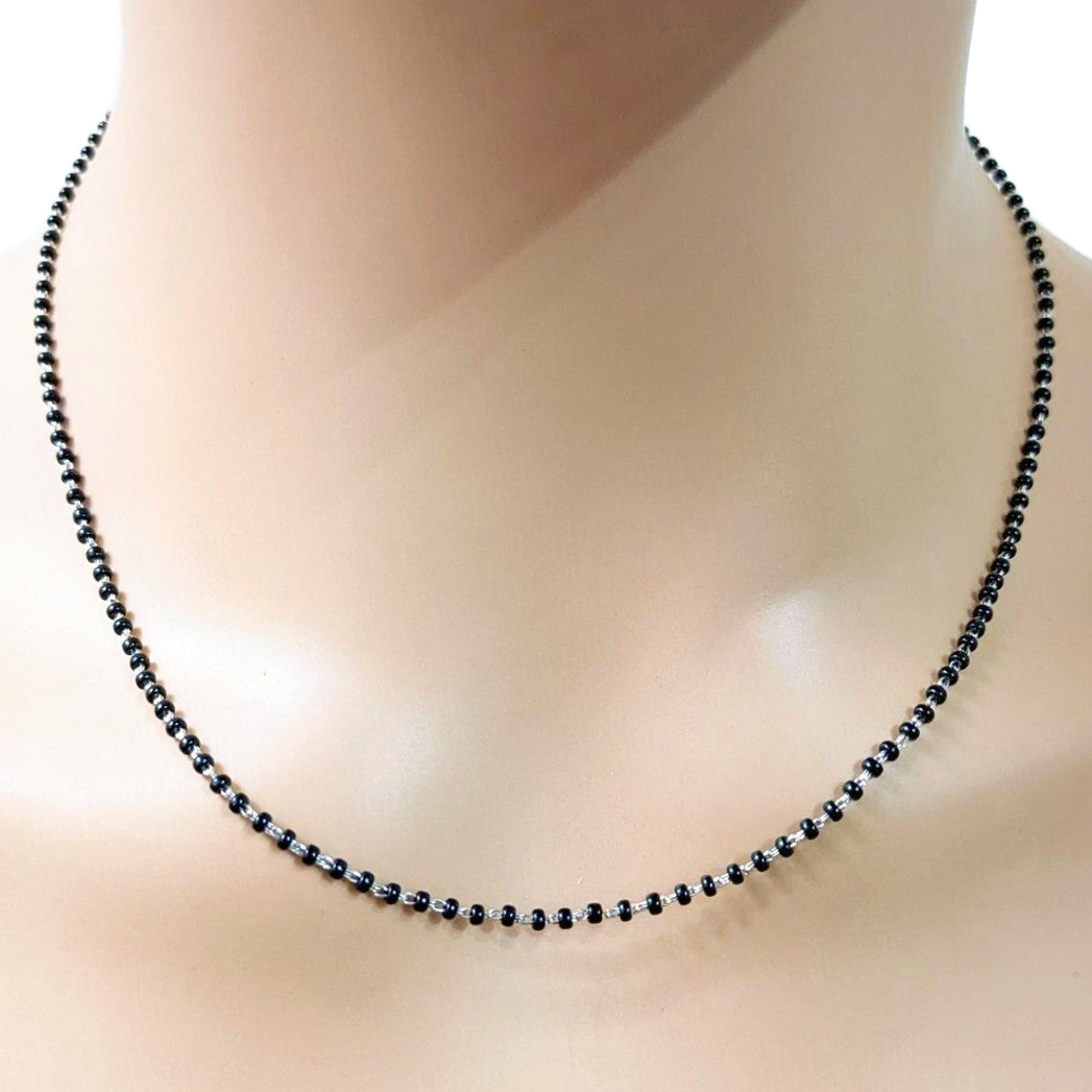 18ct White Gold Ladies Mangalsutra Chain Black Beaded Necklace 18 Inches