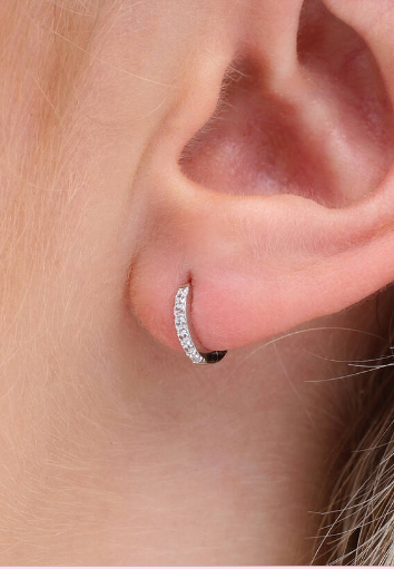 14ct White Gold & Diamond Pair of Mini Huggie Hoop Earrings 0.12 carats