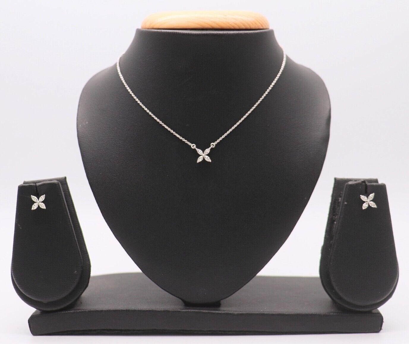 18ct White Gold Marquise 4 Clove Diamond Pendant Necklace & Earrings Set 1.00 ct