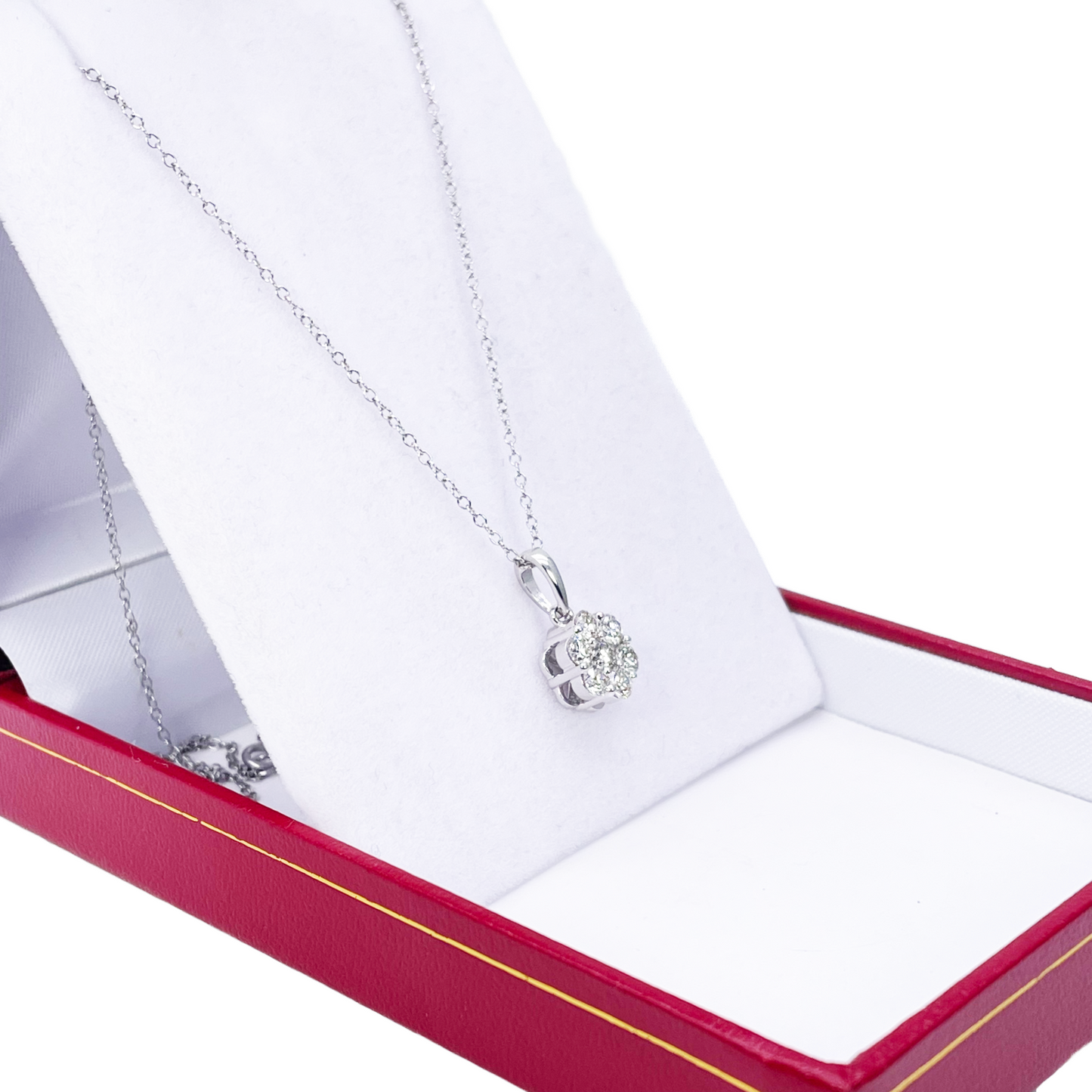 9ct White Gold & Natural Diamond Daisy Cluster Pendant Necklace 0.77cts