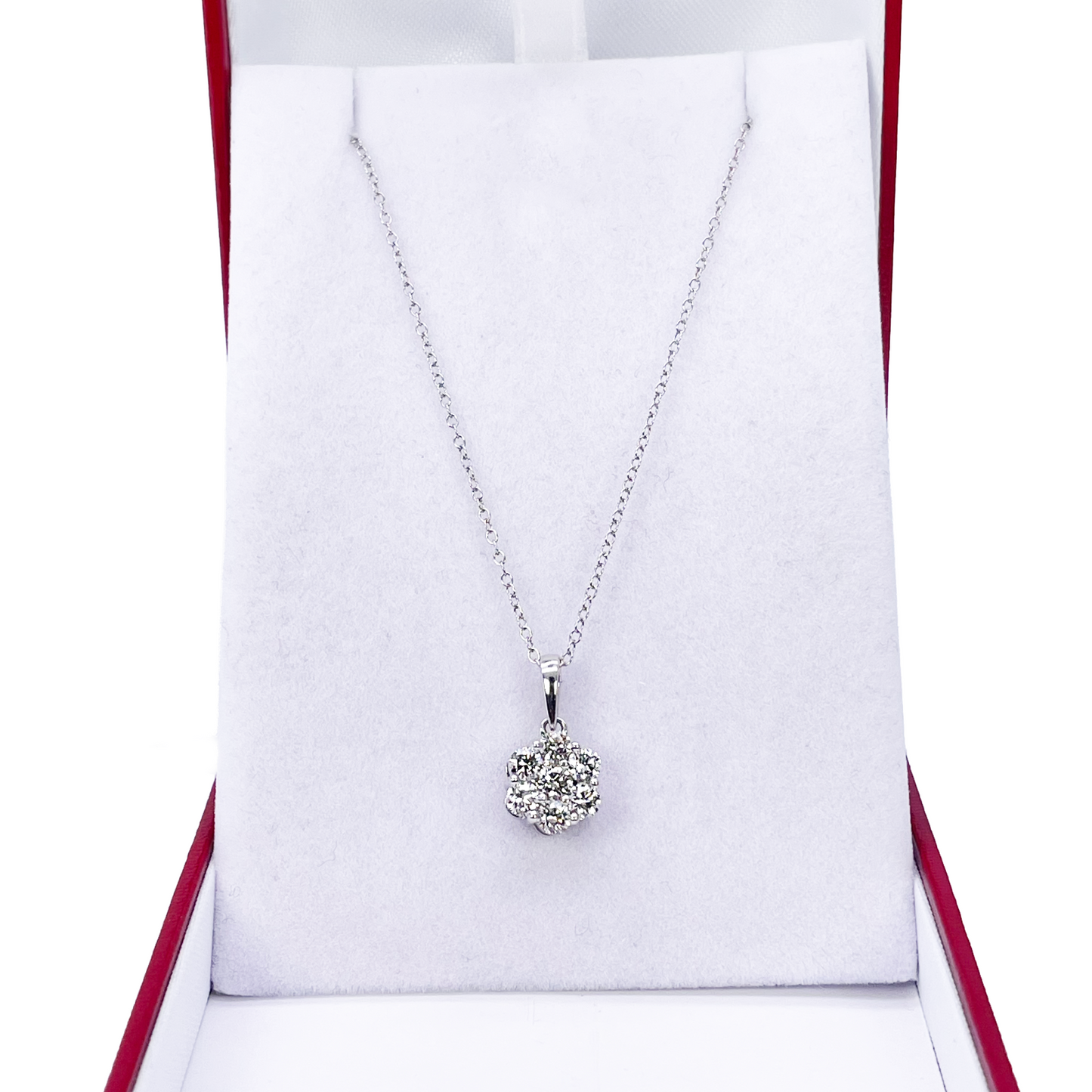 9ct White Gold & Natural Diamond Daisy Cluster Pendant Necklace 0.77cts