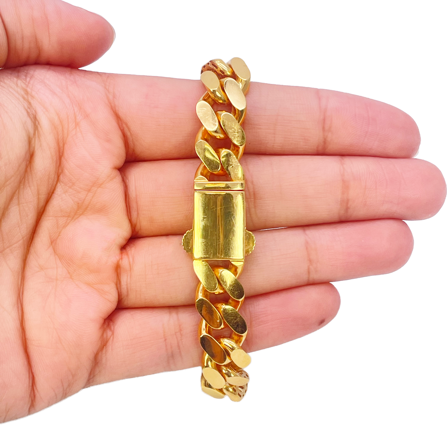 22ct Yellow Gold Cuban Curb Link Gents Bracelet 8.5 Inches 10mm Wide