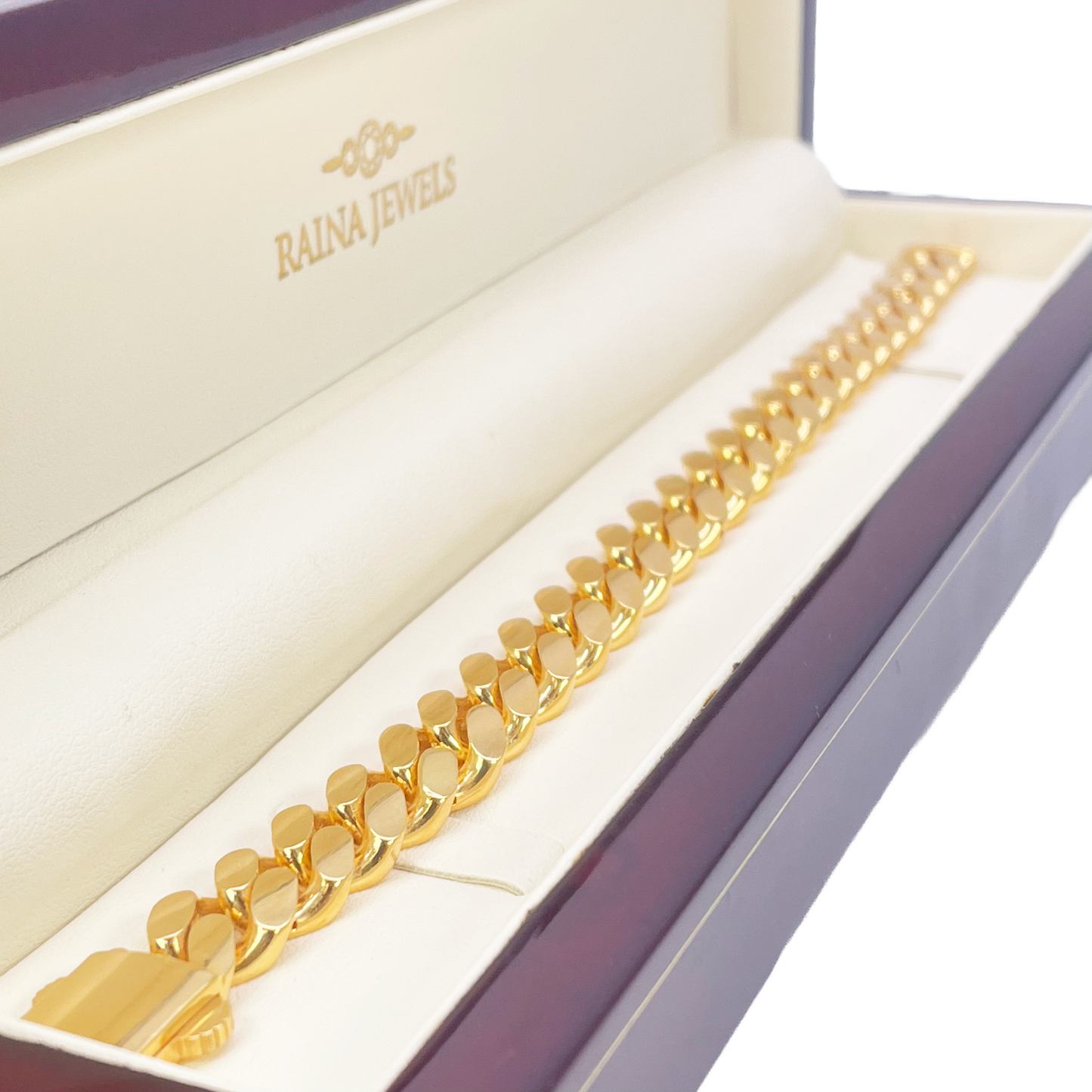 22ct Yellow Gold Cuban Curb Link Gents Bracelet 8.5 Inches 10mm Wide
