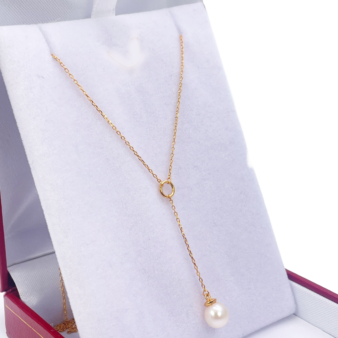 22ct Yellow Gold Ladies Fancy Freshwater Pearl Drop Chain Necklace 16'' inches