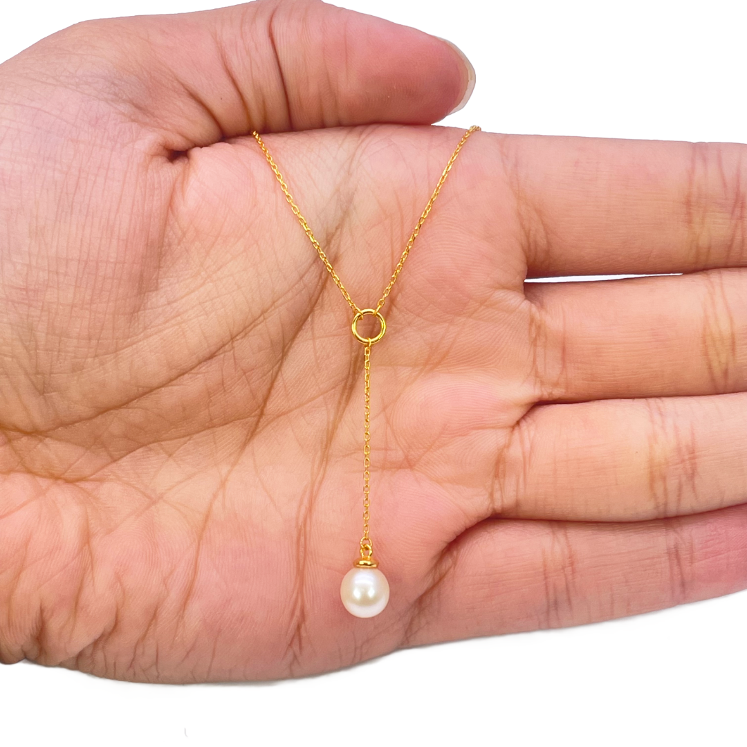 22ct Yellow Gold Ladies Fancy Freshwater Pearl Drop Chain Necklace 16'' inches