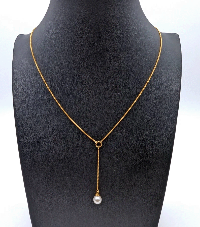 22ct Yellow Gold Ladies Fancy Freshwater Pearl Drop Chain Necklace 16'' inches