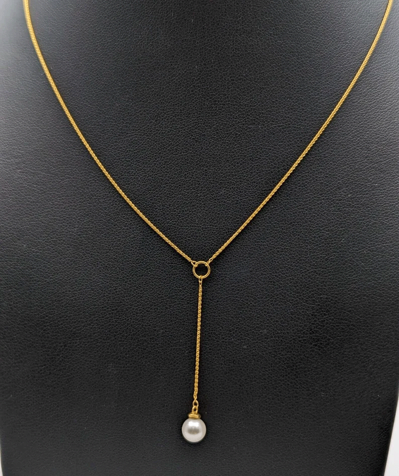 22ct Yellow Gold Ladies Fancy Freshwater Pearl Drop Chain Necklace 16'' inches