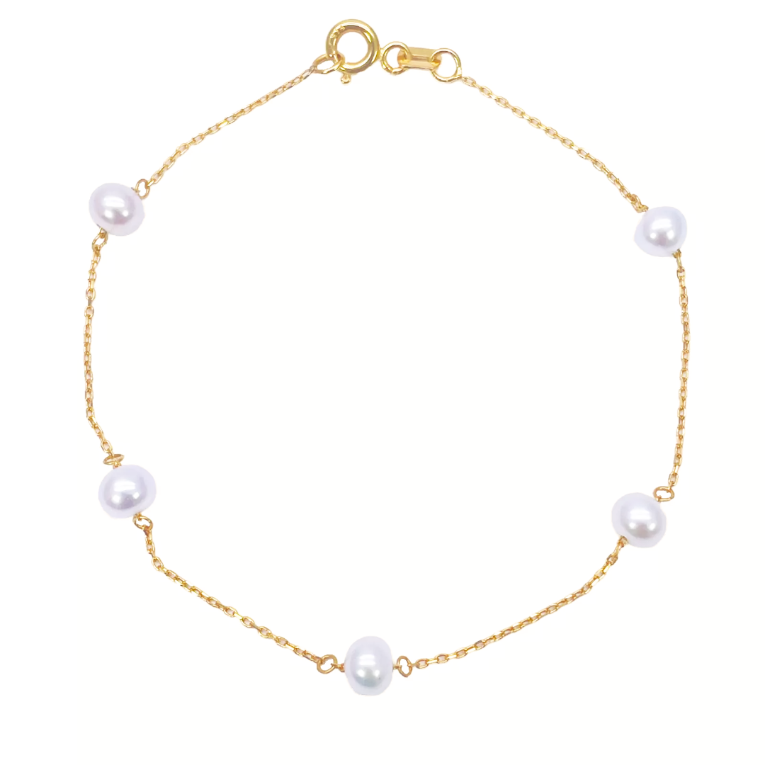 22ct Gold Bracelet Five Freshwater Pearls 7 Inches