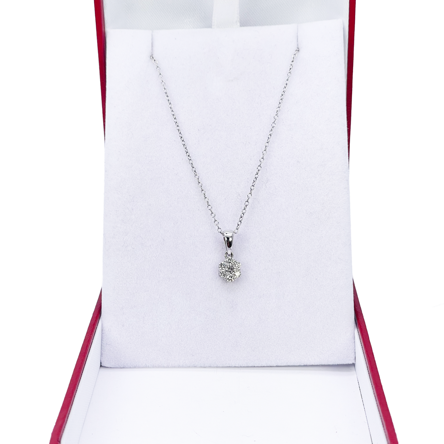 9ct White Gold Natural Round Cluster Diamond Pendant Chain Necklace 0.25ct