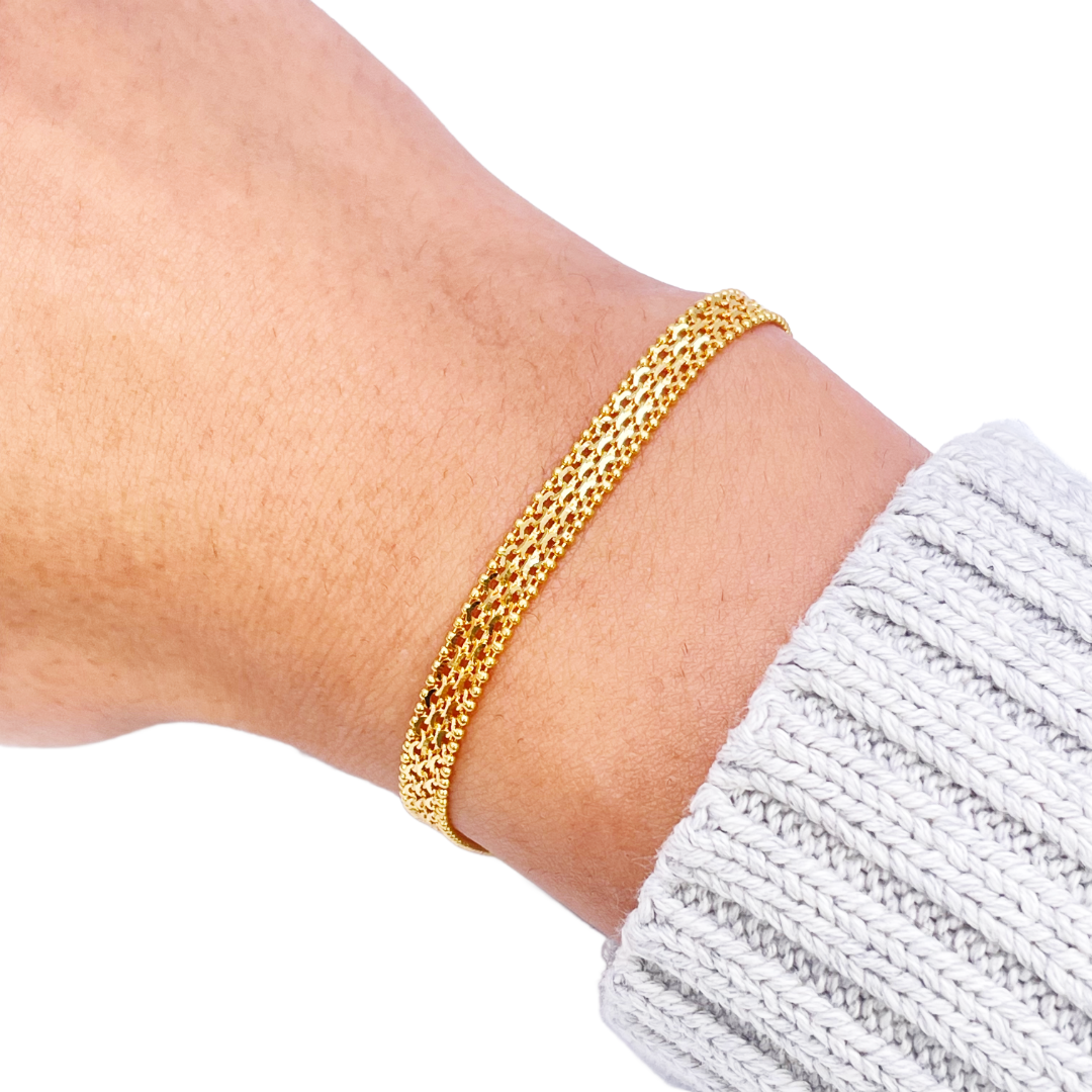 22ct Yellow Gold Flat Braided Twisted Bracelet 7 Inches 5mm width
