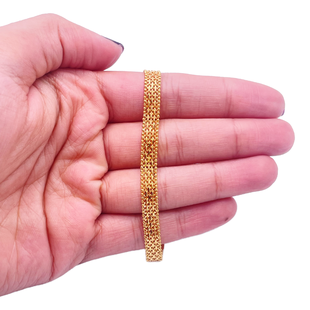 22ct Yellow Gold Flat Braided Twisted Bracelet 7 Inches 5mm width