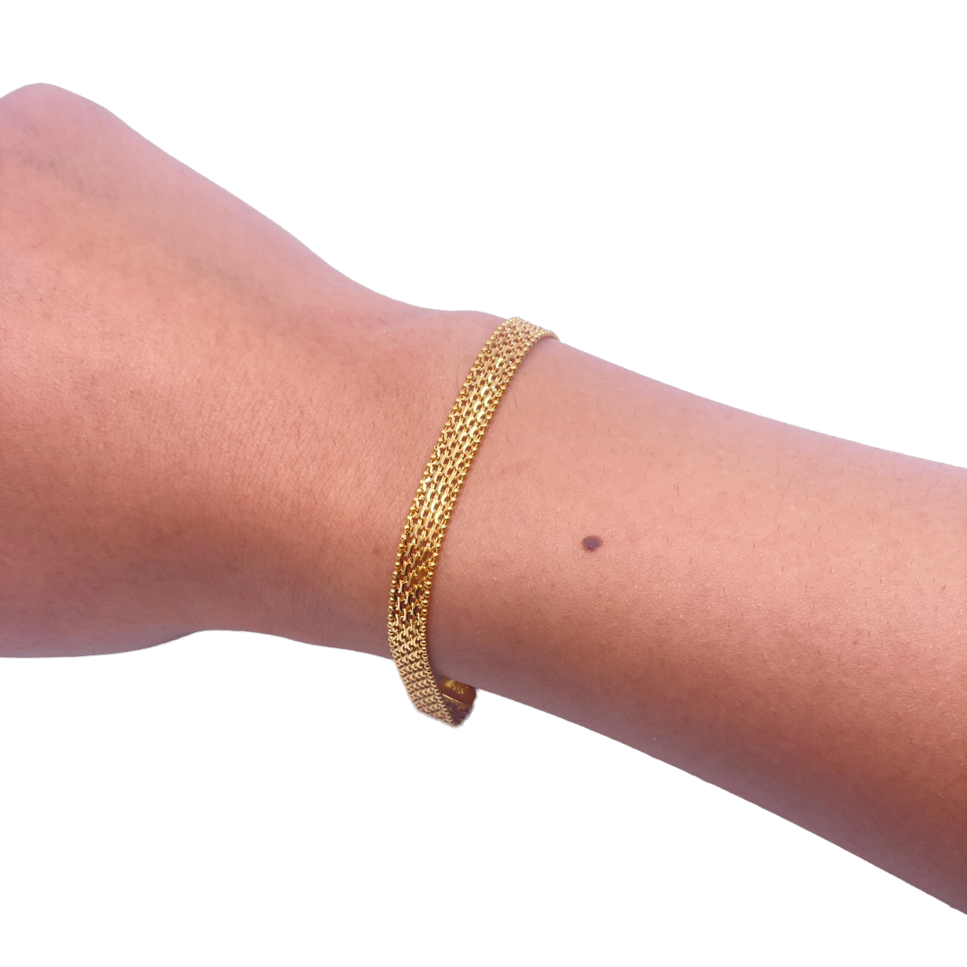 22ct Yellow Gold Flat Braided Twisted Bracelet 7 Inches 5mm width