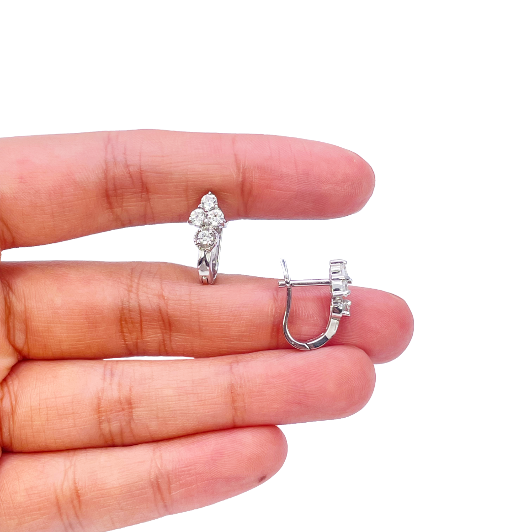 18ct White Gold Four Stone Cubic Zirconia Pair of Hoop Earrings 6.7mm Diameter