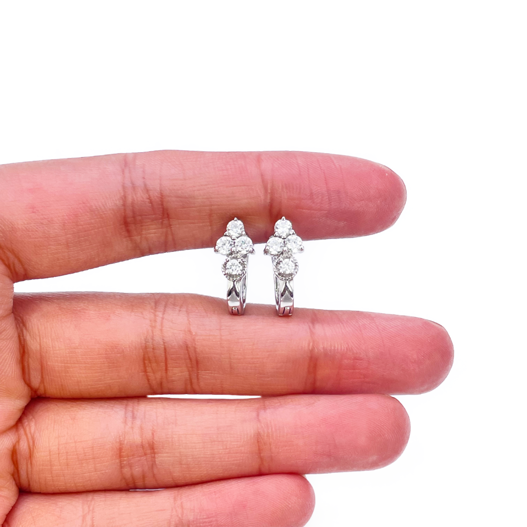 18ct White Gold Four Stone Cubic Zirconia Pair of Hoop Earrings 6.7mm Diameter