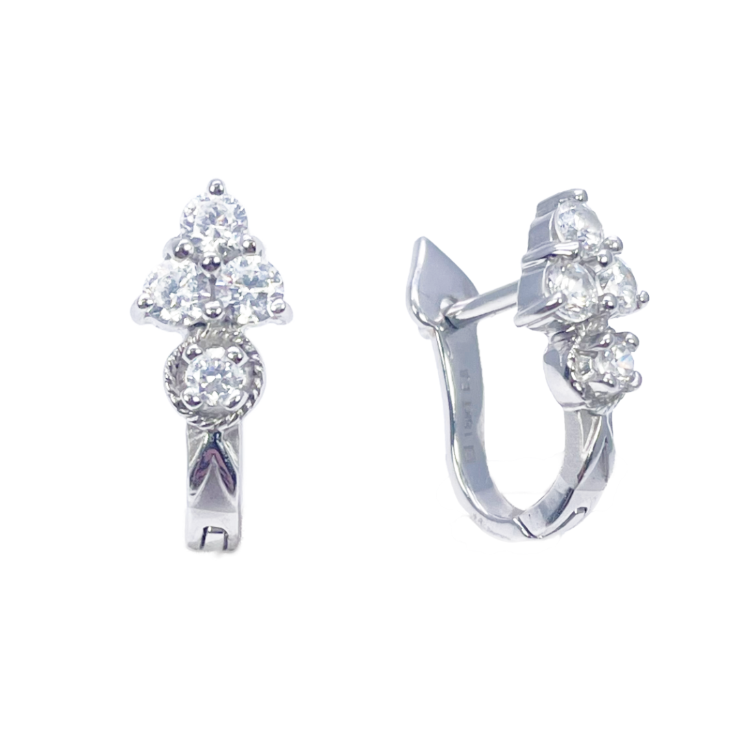 18ct White Gold Four Stone Cubic Zirconia Pair of Hoop Earrings 6.7mm Diameter