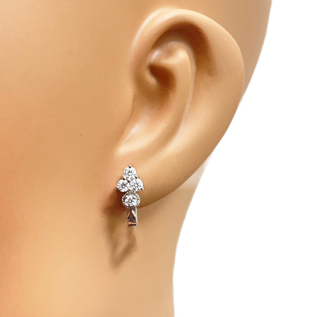 18ct White Gold Four Stone Cubic Zirconia Pair of Hoop Earrings 6.7mm Diameter