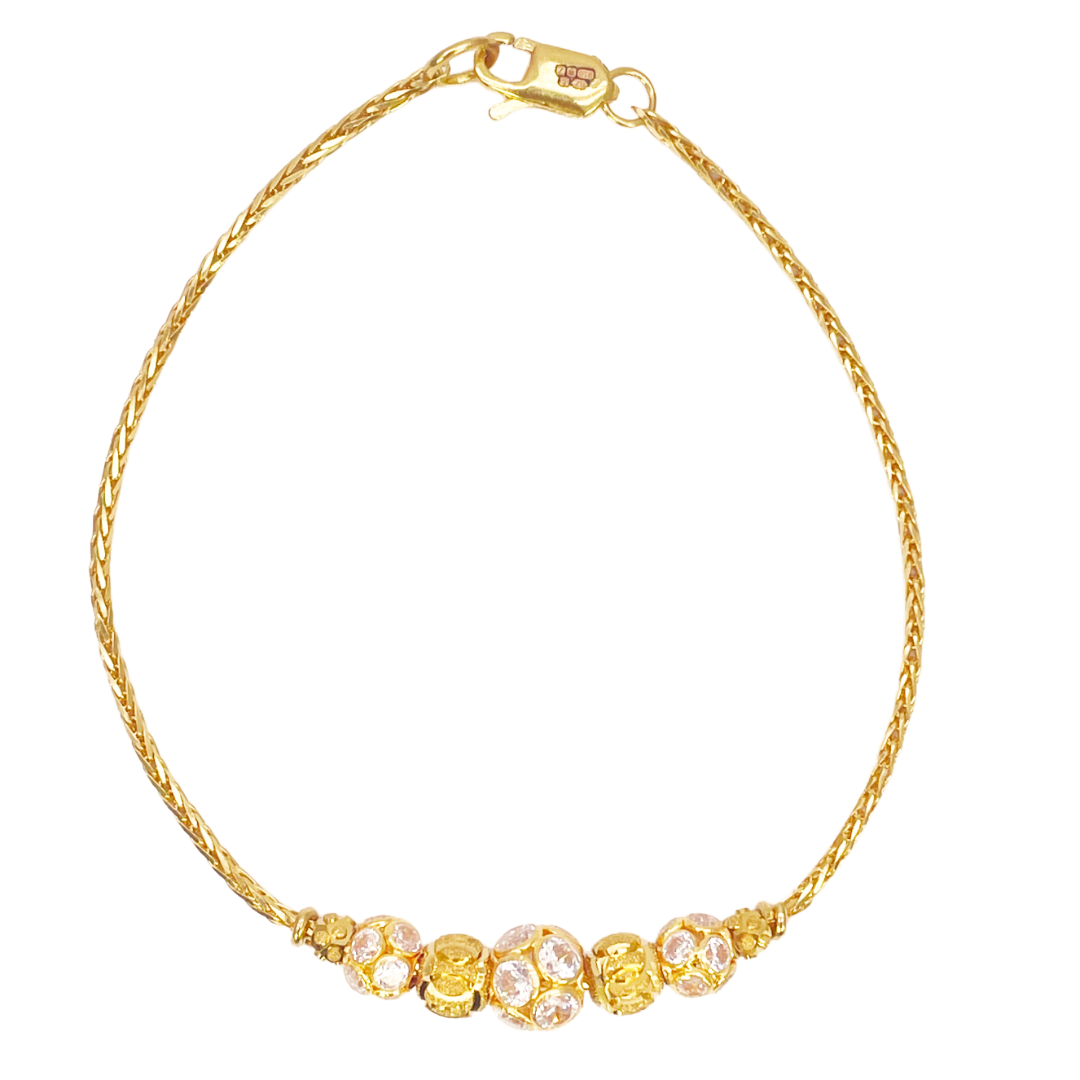 22ct Yellow Gold Seven Diamond Cut & Cubic Zirconia Sparkly Beaded Bracelet 6.5 inches