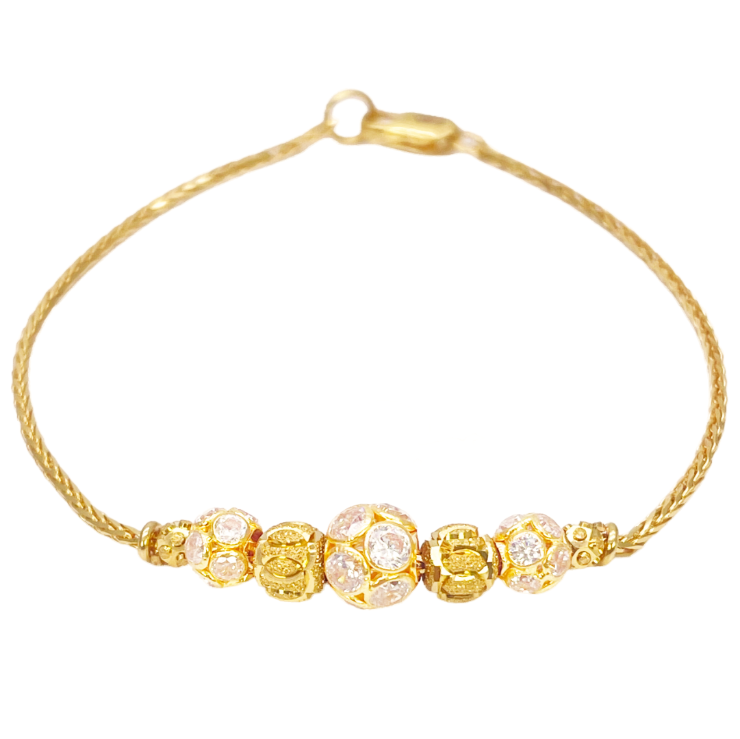 22ct Yellow Gold Seven Diamond Cut & Cubic Zirconia Sparkly Beaded Bracelet 6.5 inches