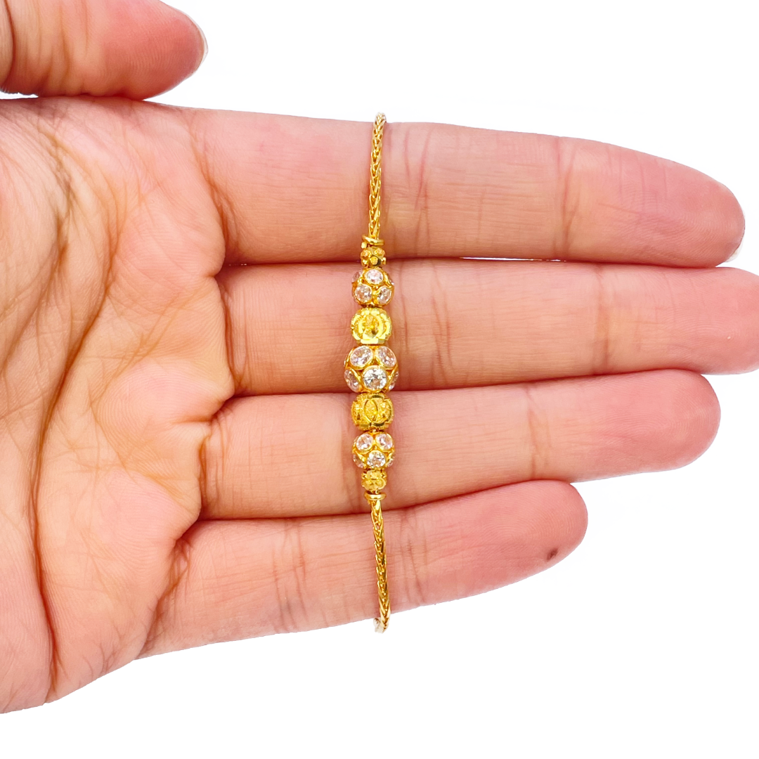 22ct Yellow Gold Seven Diamond Cut & Cubic Zirconia Sparkly Beaded Bracelet 6.5 inches