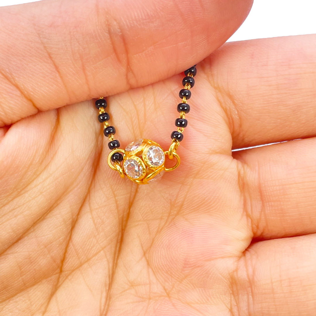 22ct Yellow Gold Cubic Zirconia Sparkly Ball Mangalsutra 16 inches 5.8gm