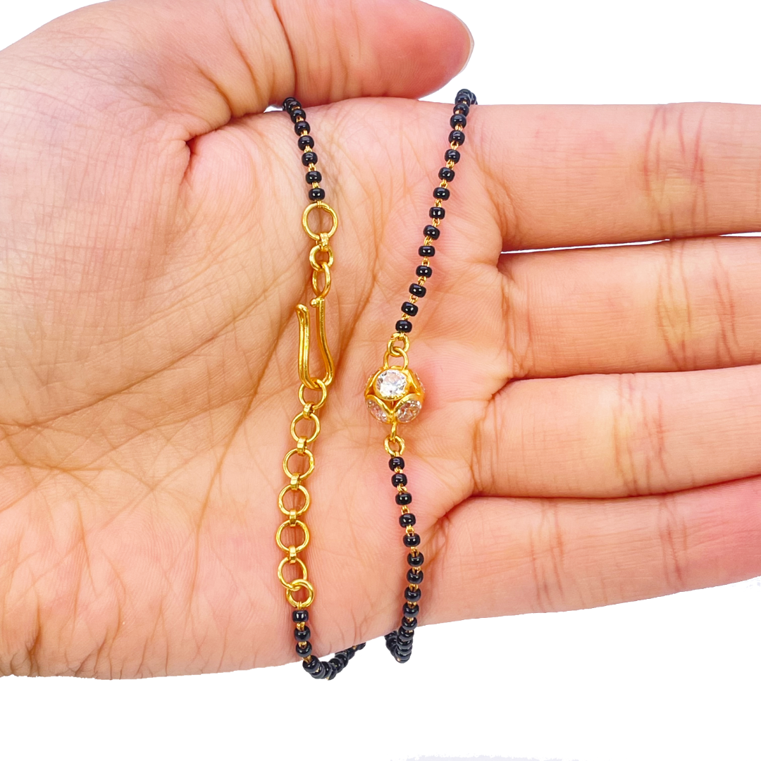 22ct Yellow Gold Cubic Zirconia Sparkly Ball Mangalsutra 16 inches 5.8gm