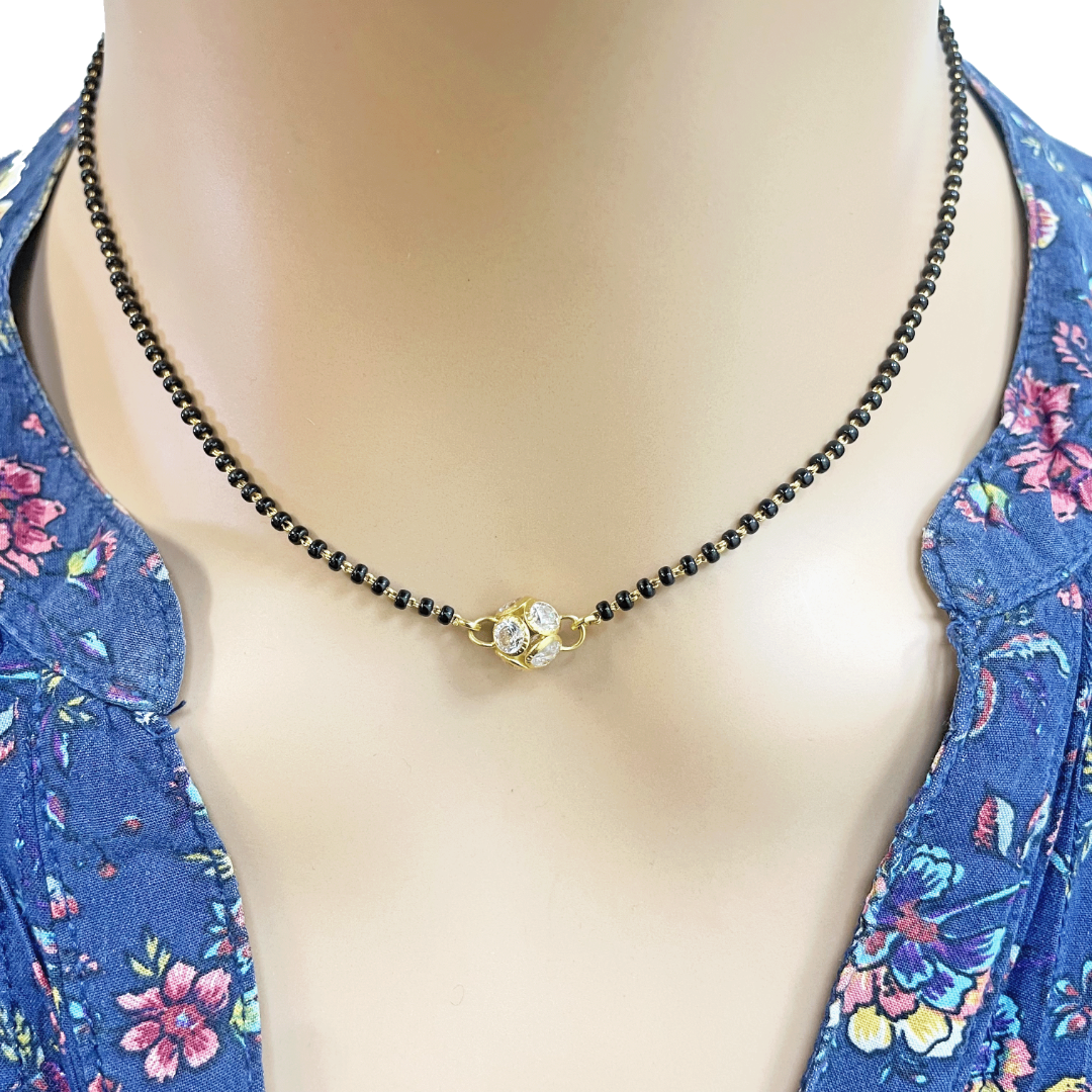 22ct Yellow Gold Cubic Zirconia Sparkly Ball Mangalsutra 16 inches 5.8gm
