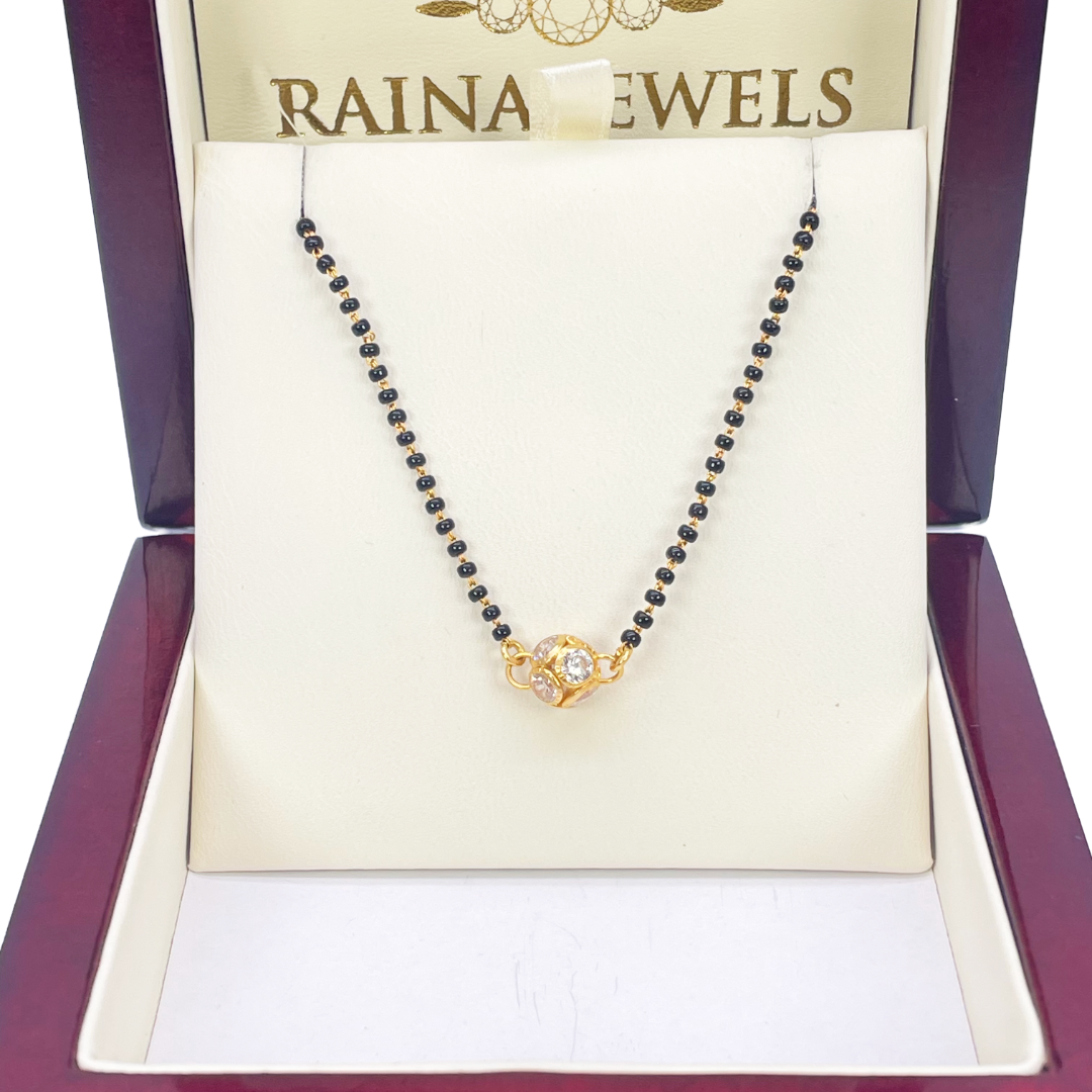 22ct Yellow Gold Cubic Zirconia Sparkly Ball Mangalsutra 16 inches 5.8gm