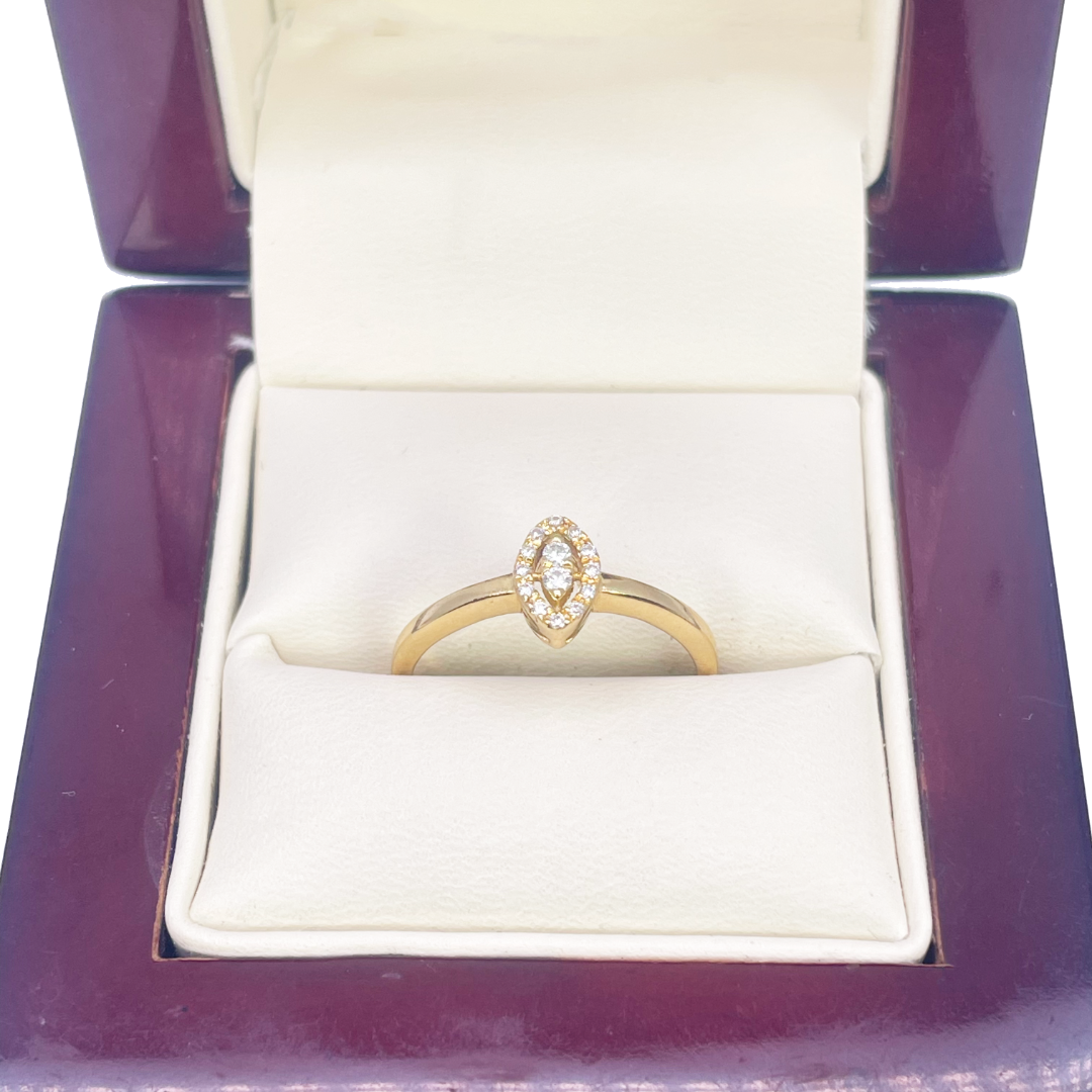 18ct Yellow Gold Natural Round Diamond Fancy Oval Ring 0.10ct