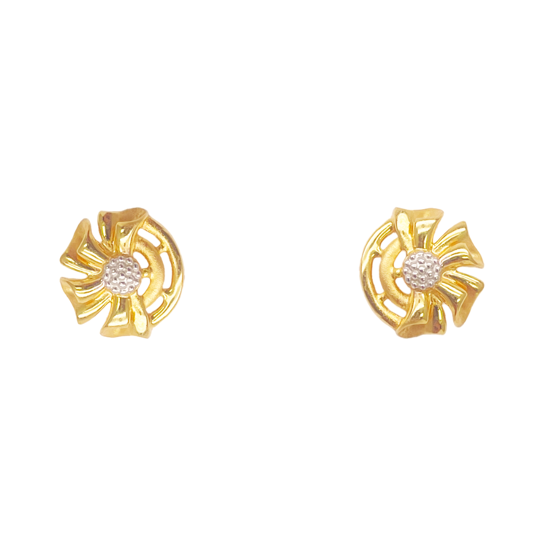 22ct Yellow Gold Diamond Cut Design Two Tone Earrings, Pendant & Chain Necklace