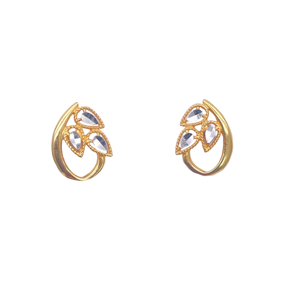 22ct Gold Diamond Cut Design 2 Tone Leaf Earrings, Pendant & Chain Necklace Set 18''inches