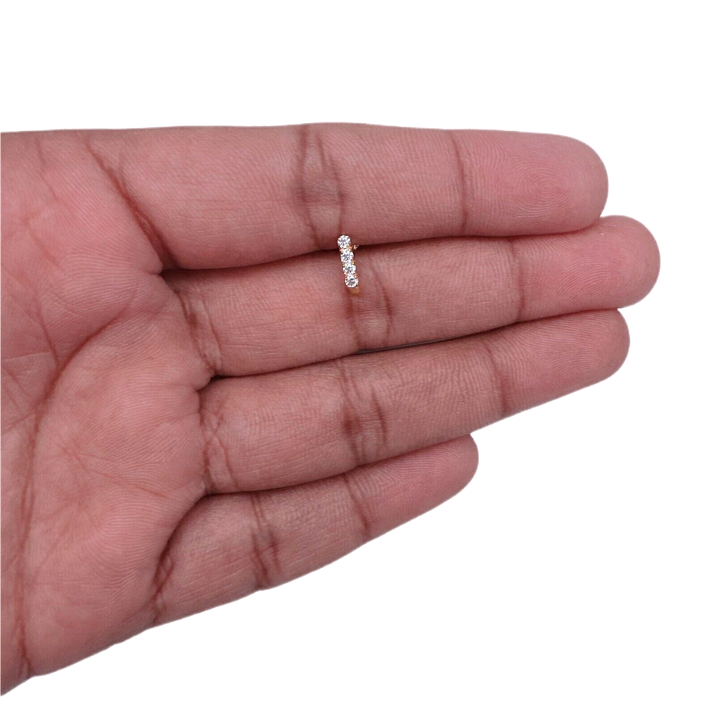 22ct Yellow Gold & Cubic Zirconia J-Bar Four Stone Nose Studs/Nose Pin, 9mm