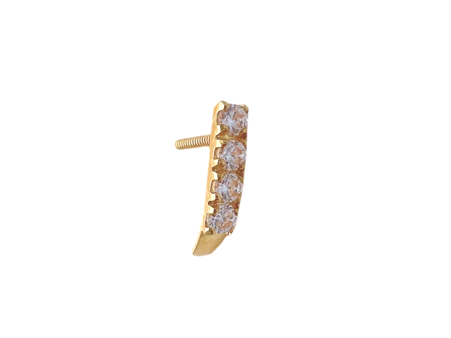 22ct Yellow Gold & Cubic Zirconia J-Bar Four Stone Nose Studs/Nose Pin, 9mm