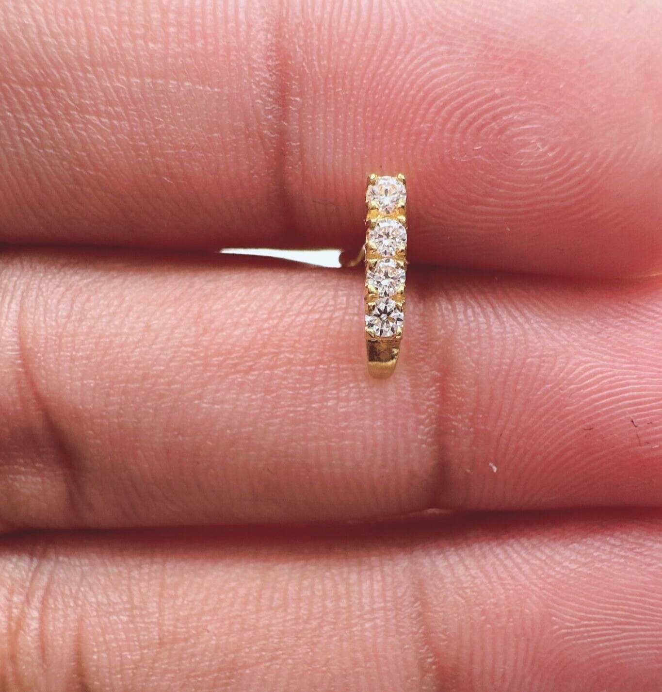 22ct Yellow Gold & Cubic Zirconia J-Bar Four Stone Nose Studs/Nose Pin, 9mm