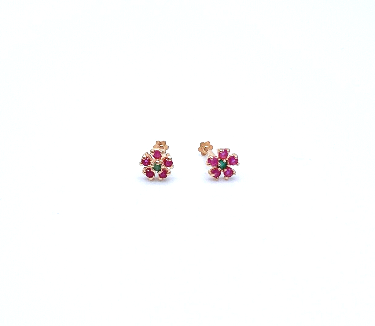 22ct Yellow Gold Children's Small Ruby & Emerald Floral Stud Earrings