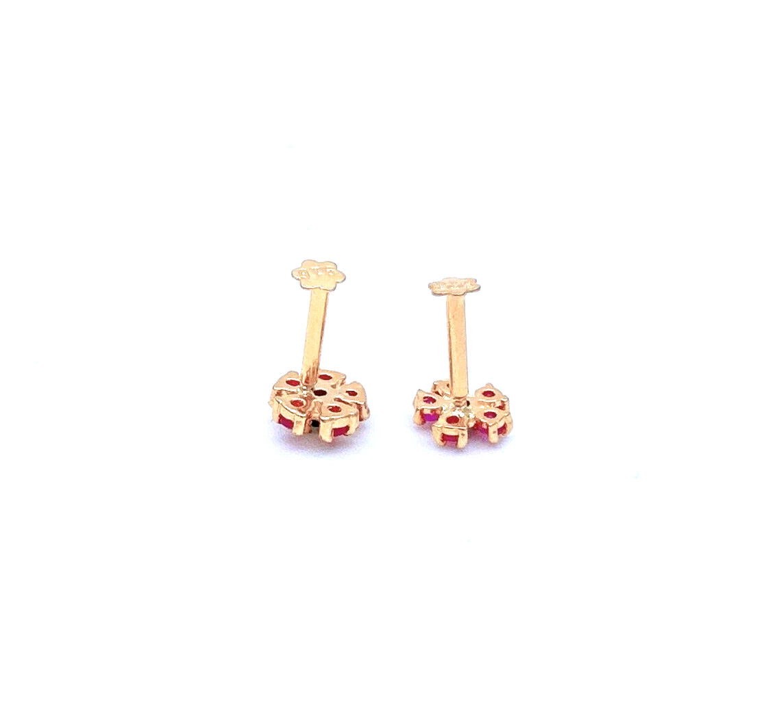 22ct Yellow Gold Children's Small Ruby & Emerald Floral Stud Earrings