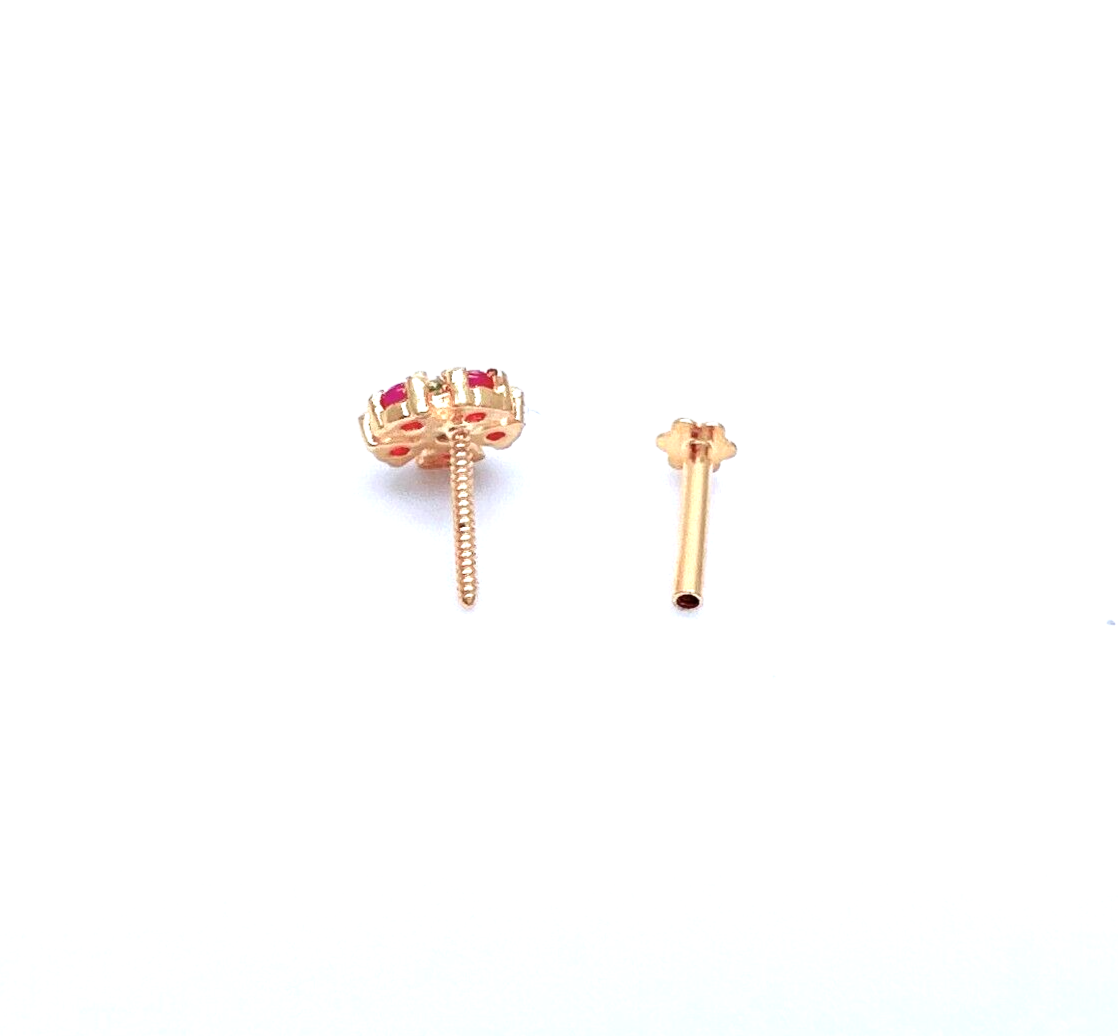 22ct Yellow Gold Children's Small Ruby & Emerald Floral Stud Earrings