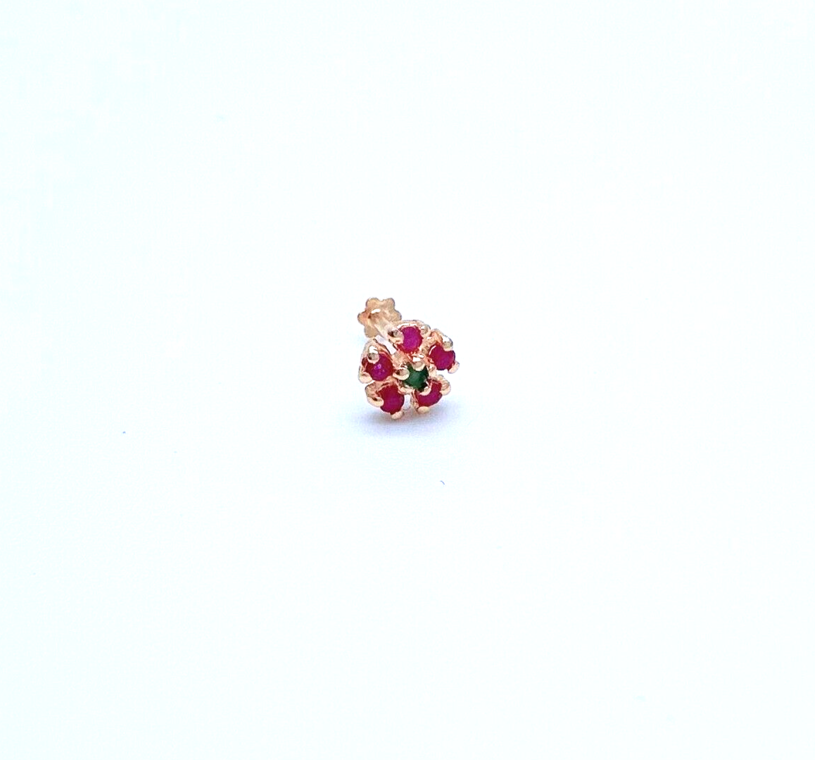 22ct Yellow Gold Five Stone Ruby & Emerald Nose Stud/Nose Pin/Nose Piercings