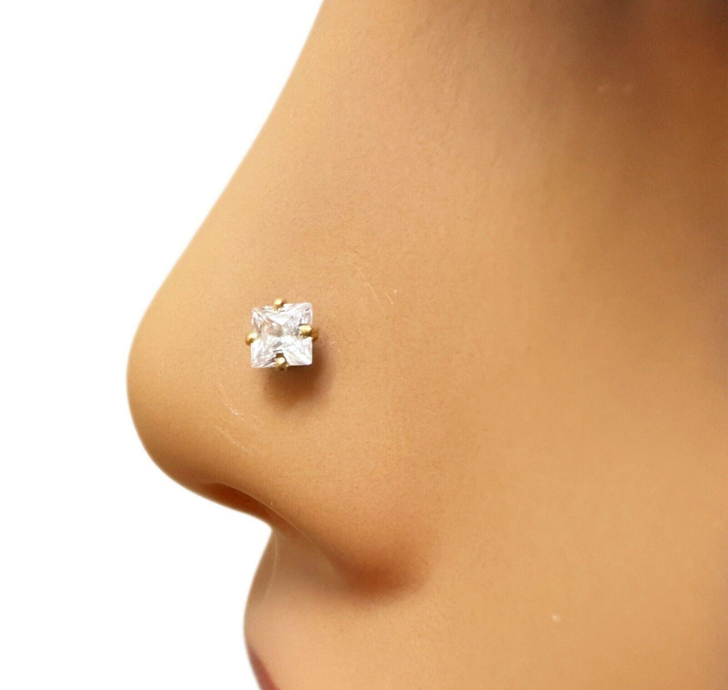 22ct Yellow Gold & Cubic Zirconia Nose Studs/Nose Pin/Screw Back (3MM-4MM)