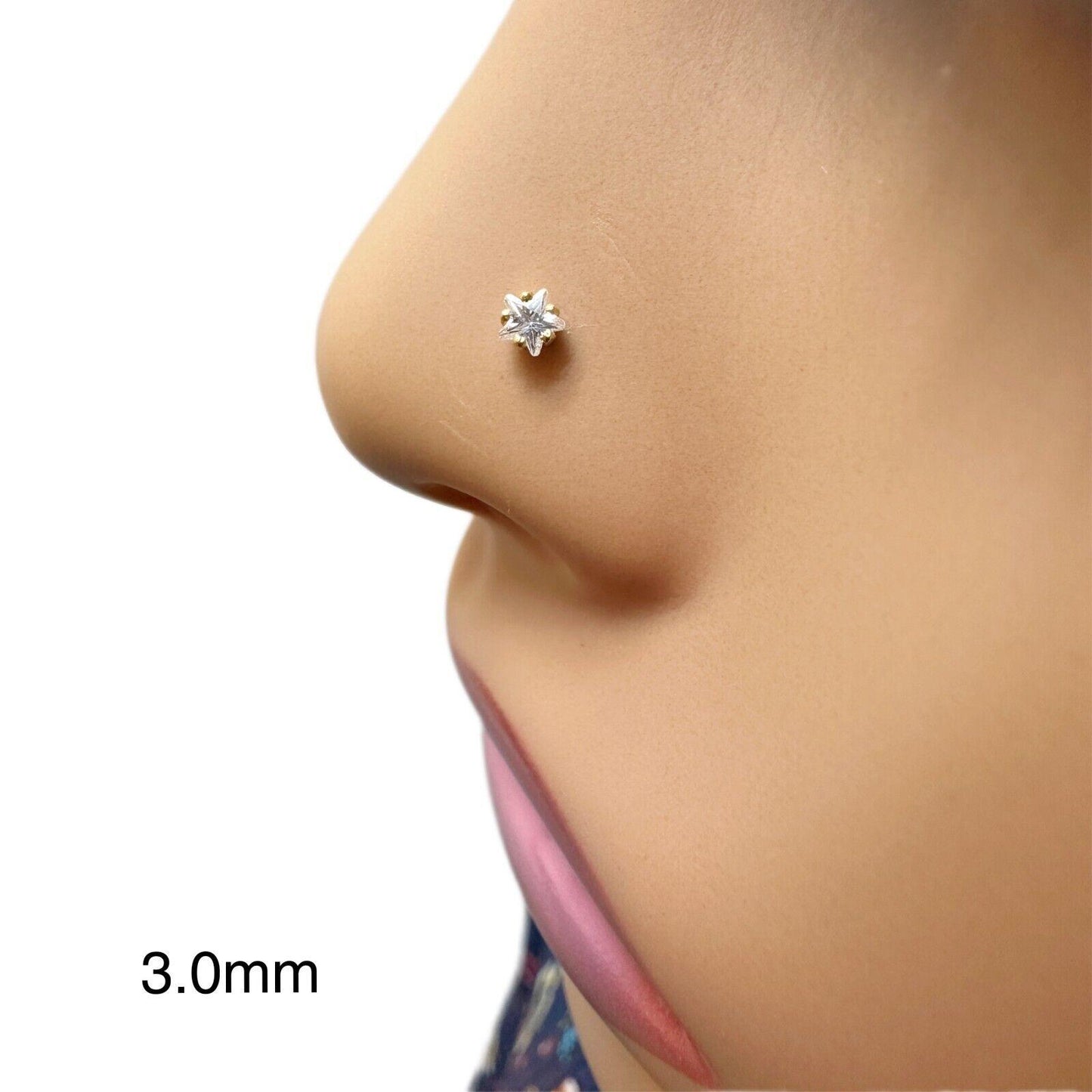 22ct Yellow Gold & Cubic Zirconia Nose Studs/Nose Pin Screw Back (3MM-4.5MM)